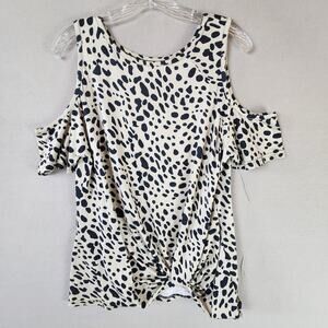 Women's Cold Shoulder Dalmatian Print Top Women Large Ruched Side Stretchy
